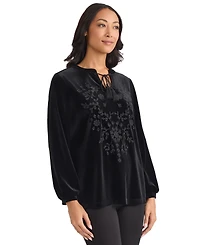 Jones New York Women's Embroidered Long Sleeve Top