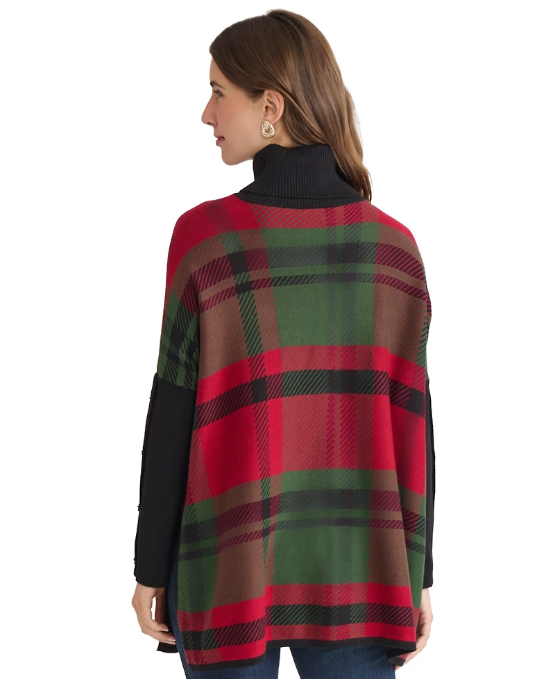 Jones New York Women's Plaid Turtle Neck Sweater