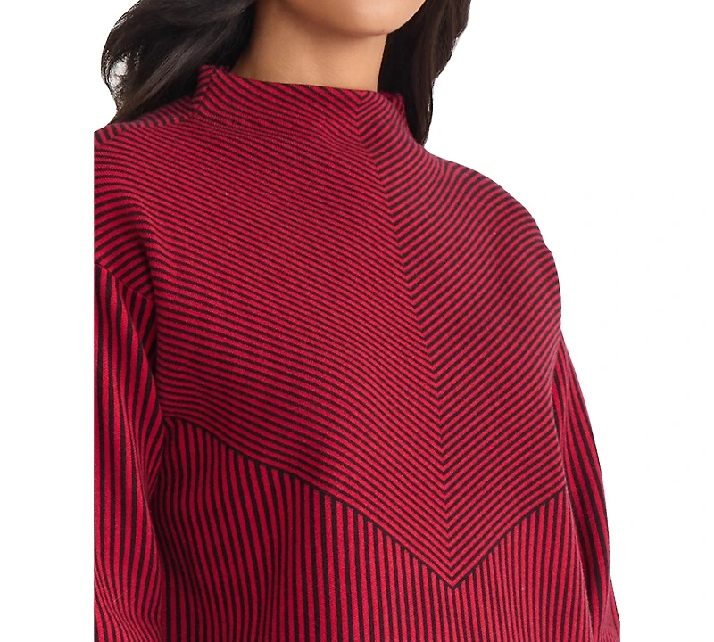 Jones New York Women's Striped Funnel Mock Neck Sweater