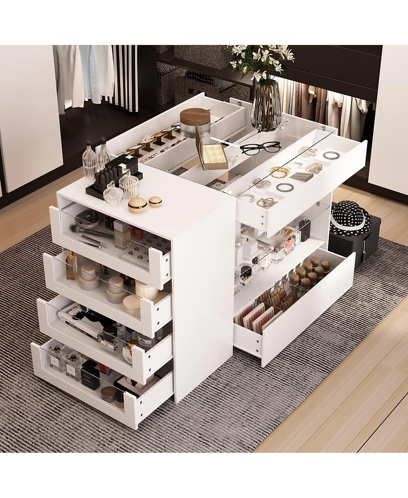 Homsee Glass Top 8-Drawers Dresser ,Display Cabinet,Manicure Nail Table,Bedroom/Kitchen Island,Makeup Table