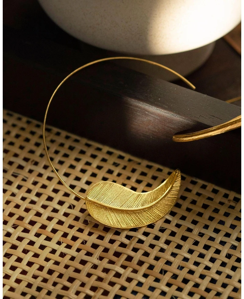 Ottoman Hands Gold Feather Pull Through Hoop Earrings