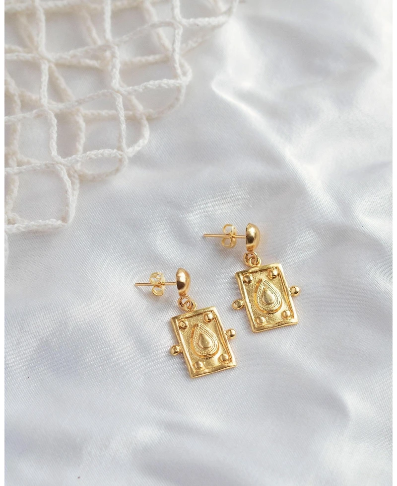 Ottoman Hands Tyche Engraved Drop Stud Earrings