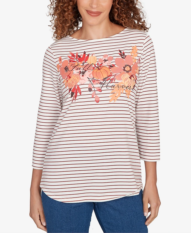 Ruby Rd. Petite Fall Harvest Striped Knit Top