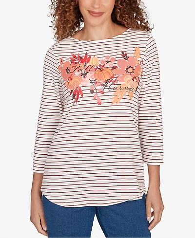 Ruby Rd. Petite Fall Harvest Striped Knit Top