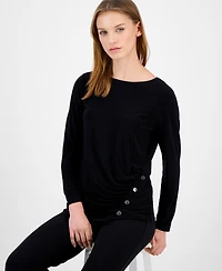 Ak Anne Klein Petite Ruched Long-Sleeve Top