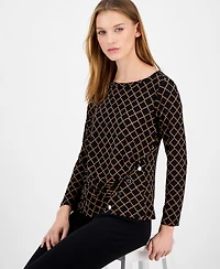 Ak Anne Klein Women's Trellis-Print Asymmetrical Top