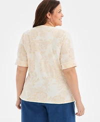 Style & Co Plus Printed Elbow-Sleeve Top