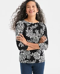 Style & Co Women's Printed Pima Cotton 3/4 Sleeve Boat-Neck Top, Macy's Exclusive