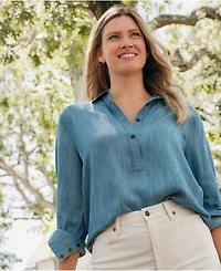 Lands' End Women's Twill Tencel Fiber Popover Shirt