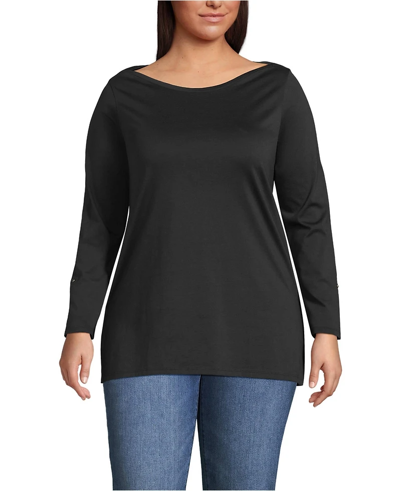 Lands' End Women's Plus Supima Cotton Adjustable 3/4 Sleeve Boatneck Tunic