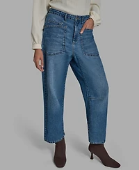 Bcbg Women's Knee Seam Patch Pocket Barrell-Leg Jeans