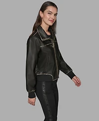 Karl Lagerfeld Paris Women's Knit-Trim Faux-Leather Jacket