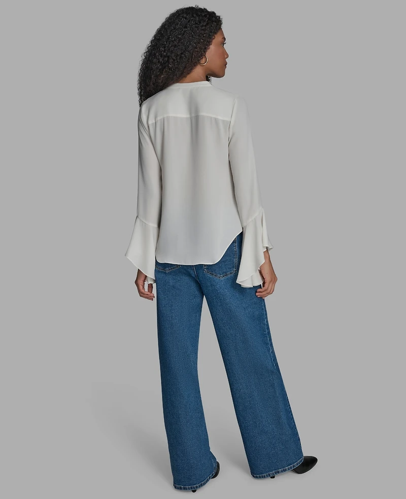 Bcbg Women's Collar Neck Ruffle Top