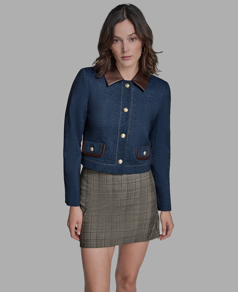Bcbg Women's Collared Long Sleeve Denim Jacket