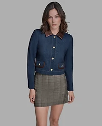 Bcbg Women's Collared Long Sleeve Denim Jacket