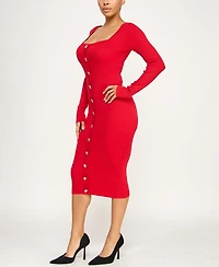 Rosie Harlow Juniors' Front Button Down Midi Sweater Dress