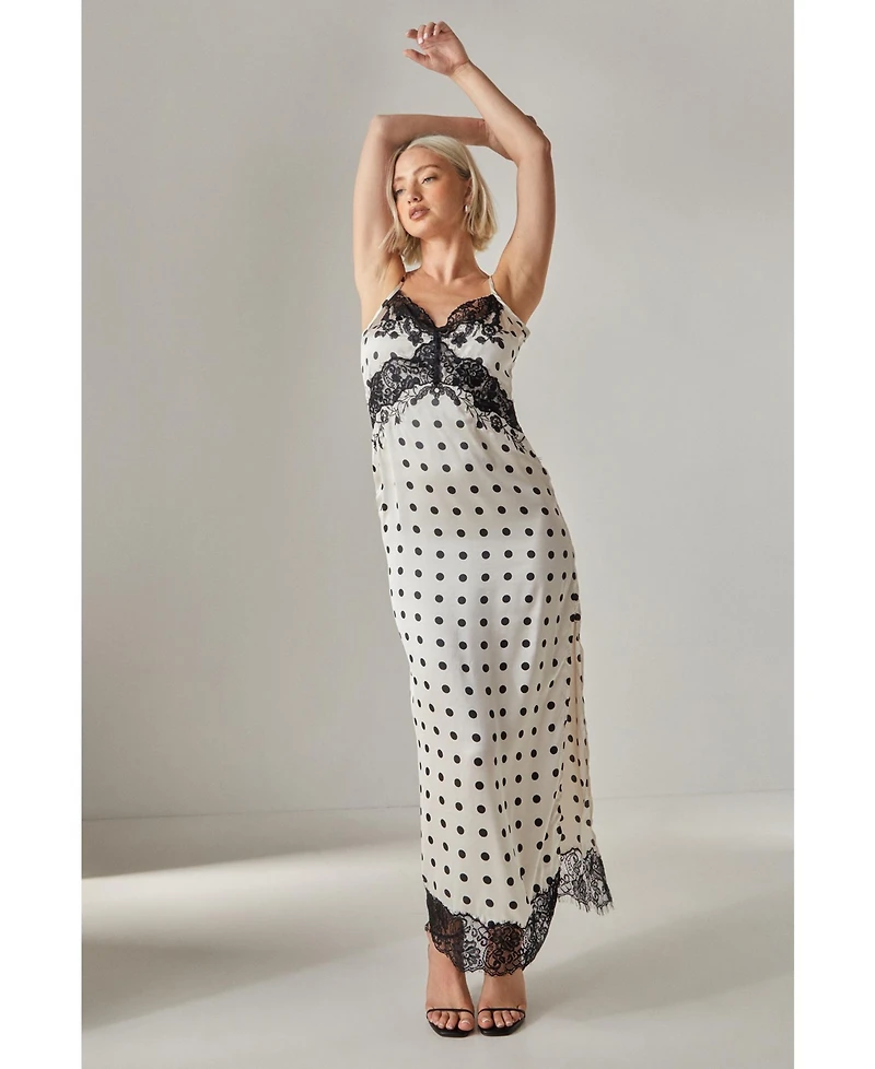 Nasty Gal Women's Satin Lace Trim Maxi Dress
