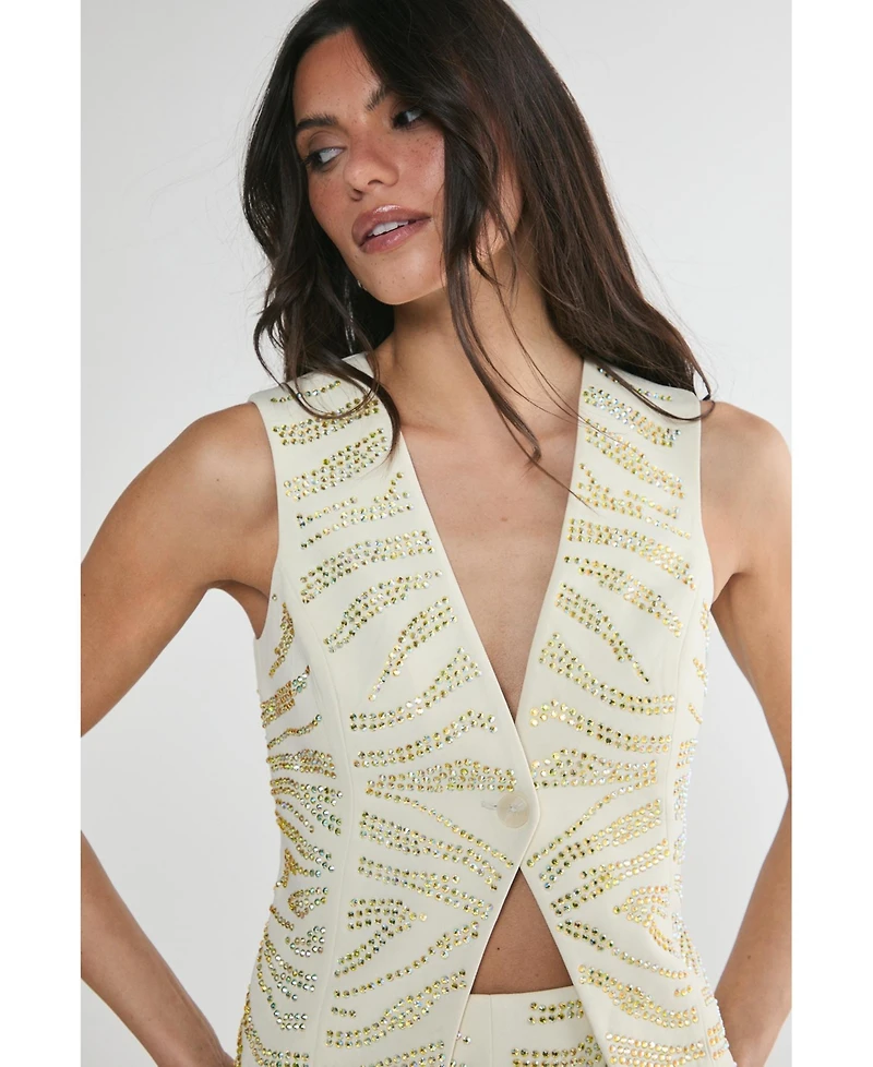 Nasty Gal Women's Zebra V-Neck Tailored Vest