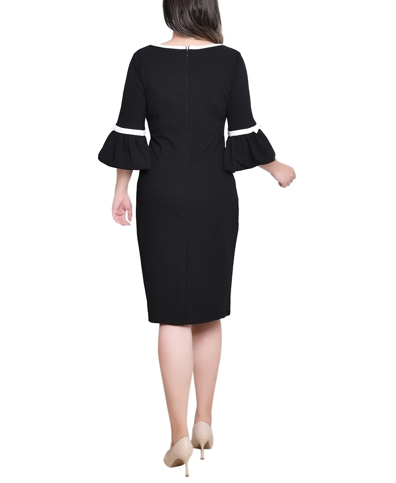 Ny Collection Women's 3/4 Sleeve Contrast Detail Dress