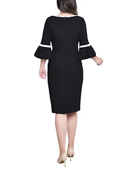 Ny Collection Women's 3/4 Sleeve Contrast Detail Dress