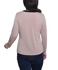 Ny Collection Women's Long Sleeve Contrast Detail Top