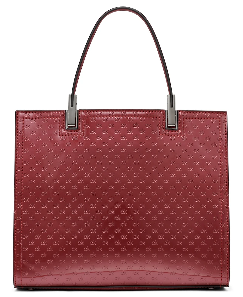 Calvin Klein Women's Verne Signature Embossed Convertible Satchel with Charm