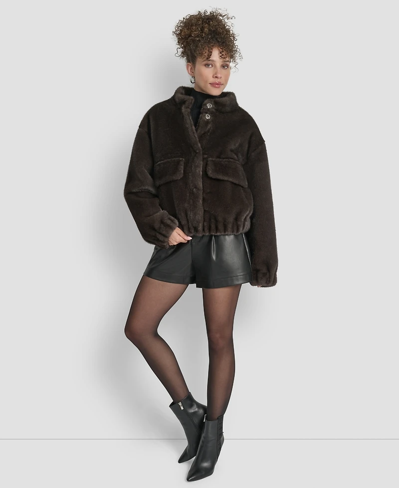 Dkny Women's Collar Neck Bomber Coat