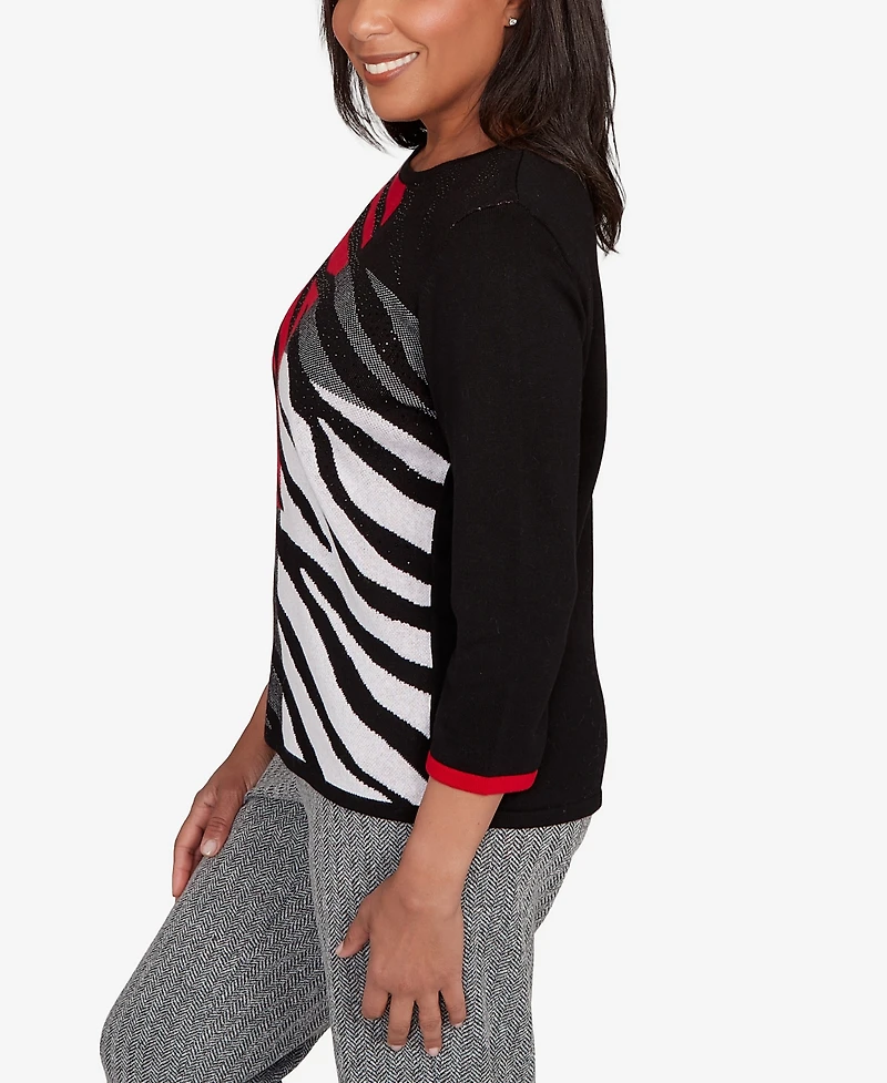 Alfred Dunner Jet Setter Zebra Colorblock Long Sleeve Sweater