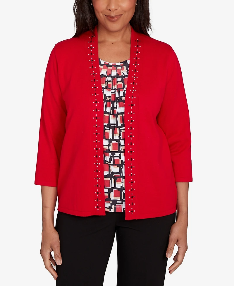 Alfred Dunner Jet Setter Geometric Inner Two One Sweater