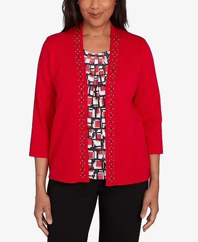Alfred Dunner Jet Setter Geometric Inner Two One Sweater