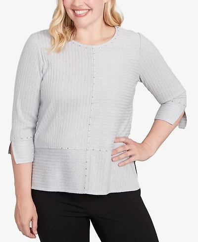 Alfred Dunner Jet Setter Heat Set Embellished Solid Knit Top