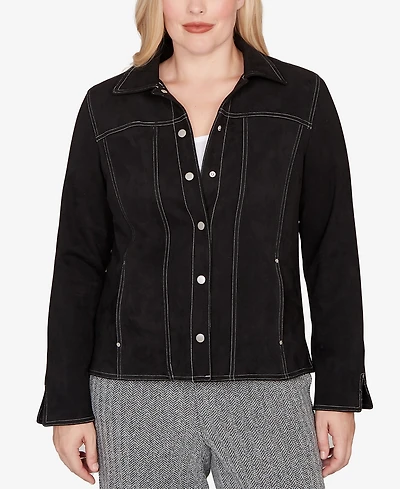 Alfred Dunner Jet Setter Print Lining Faux Suede Jacket