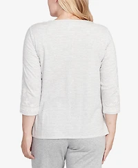 Alfred Dunner Women's Casual Vibe Embellished Striped Crew Neck Top