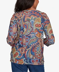 Alfred Dunner Sunset Canyon Stitched Floral Pleated Neck Top