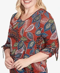Alfred Dunner Sunset Canyon Batik Leaves Melange Asymmetrical Top