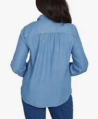 Alfred Dunner Sunset Canyon Needlepoint Embroidered Button Front Top