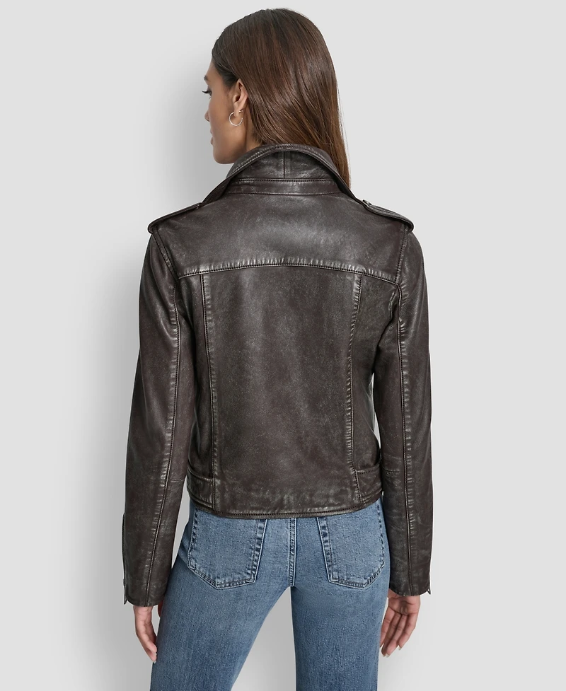 Dkny Jeans Women's Leather Asymmetrical Zip-closure Moto Jacket