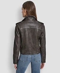 Dkny Jeans Women's Leather Asymmetrical Zip-closure Moto Jacket