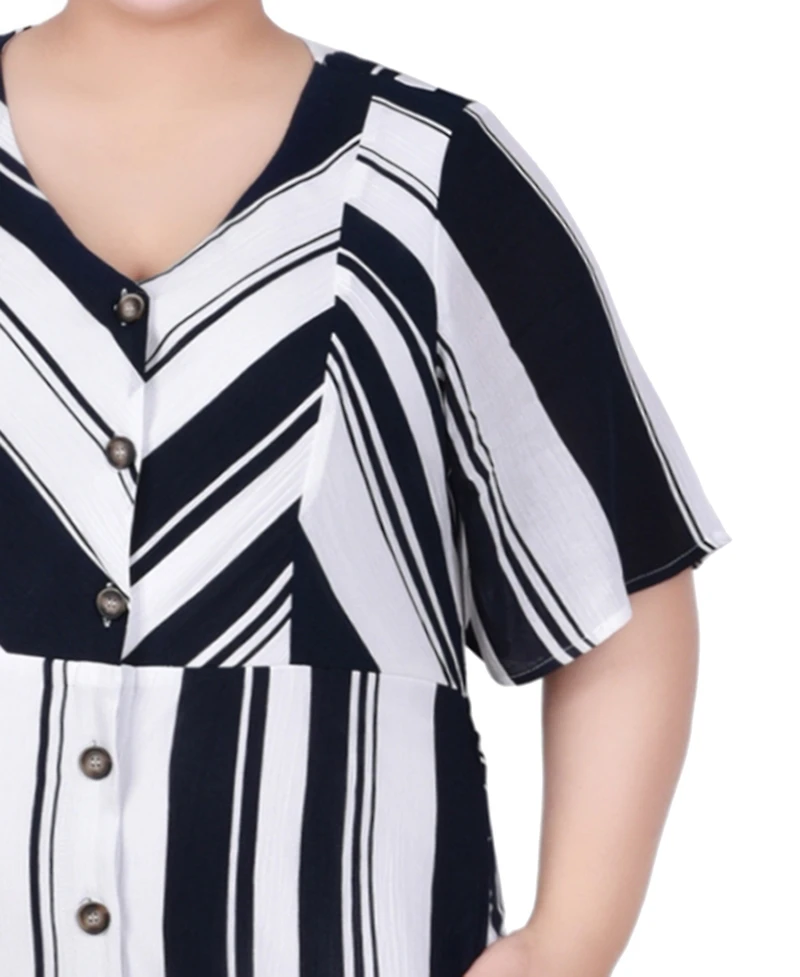 Ny Collection Plus Elbow Sleeve Button Front Dress
