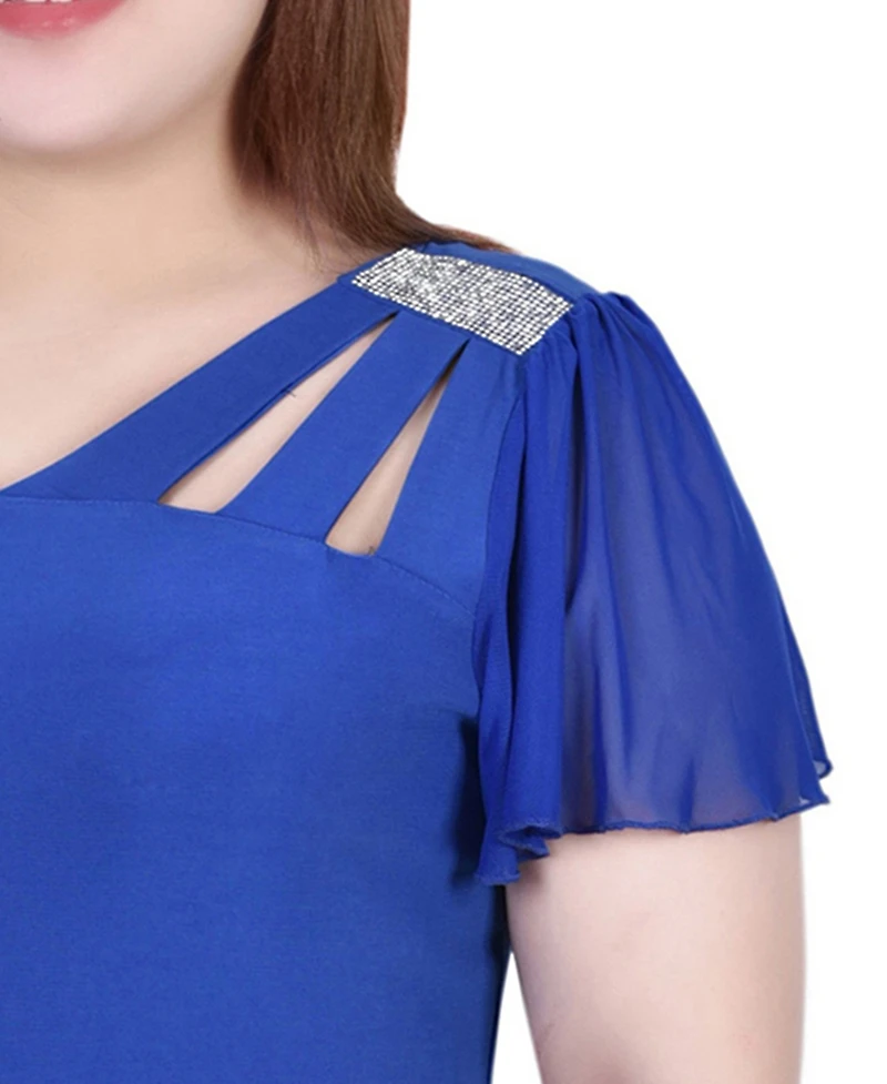 Ny Collection Plus Flutter Sleeve Rhinestone Detail Top