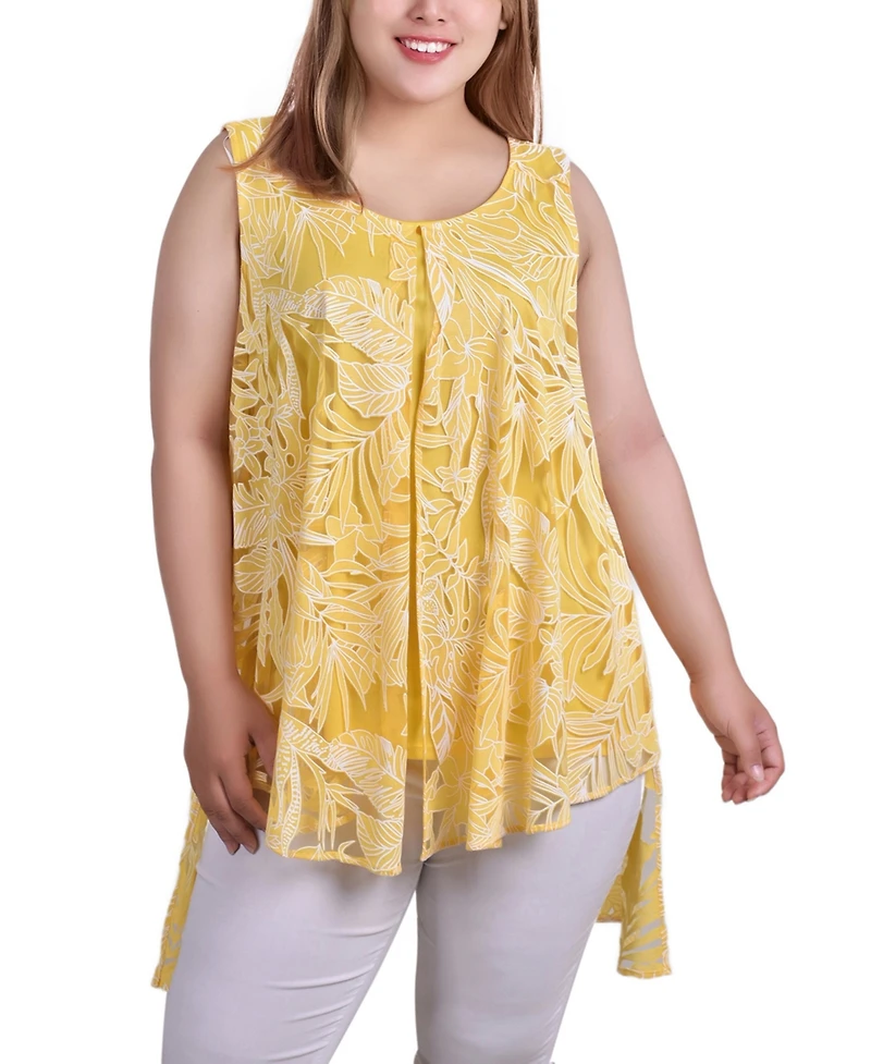 Ny Collection Plus Sleeveless Hi Lo Burnout Tunic