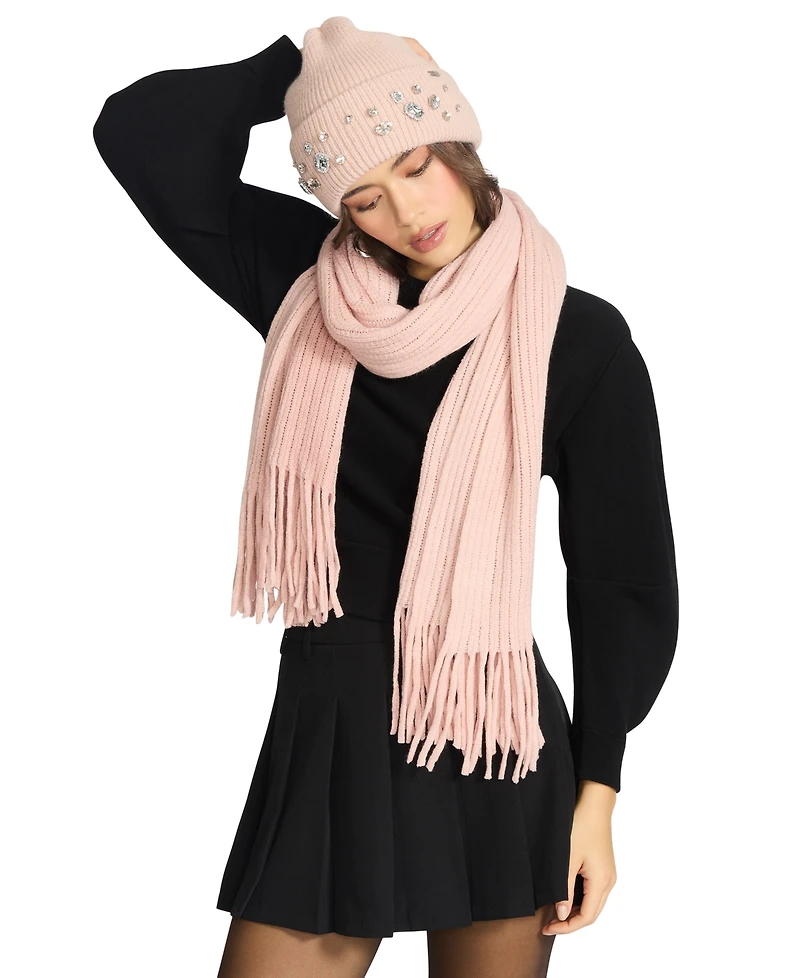 Steve Madden Women's Embellished Beanie and Knit Scarf Holiday Gift Set, 2-Piece