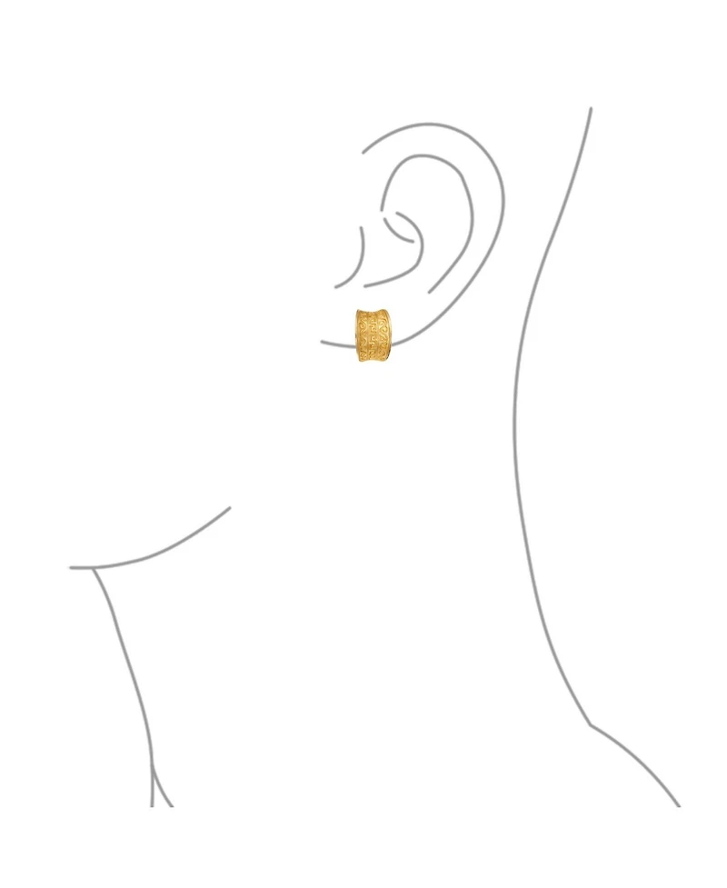 Bling Jewelry Egyptian Greek Motif Wide Half Hoop Clip On Earrings Non Pierced Ears Matte Gold Plated Brass