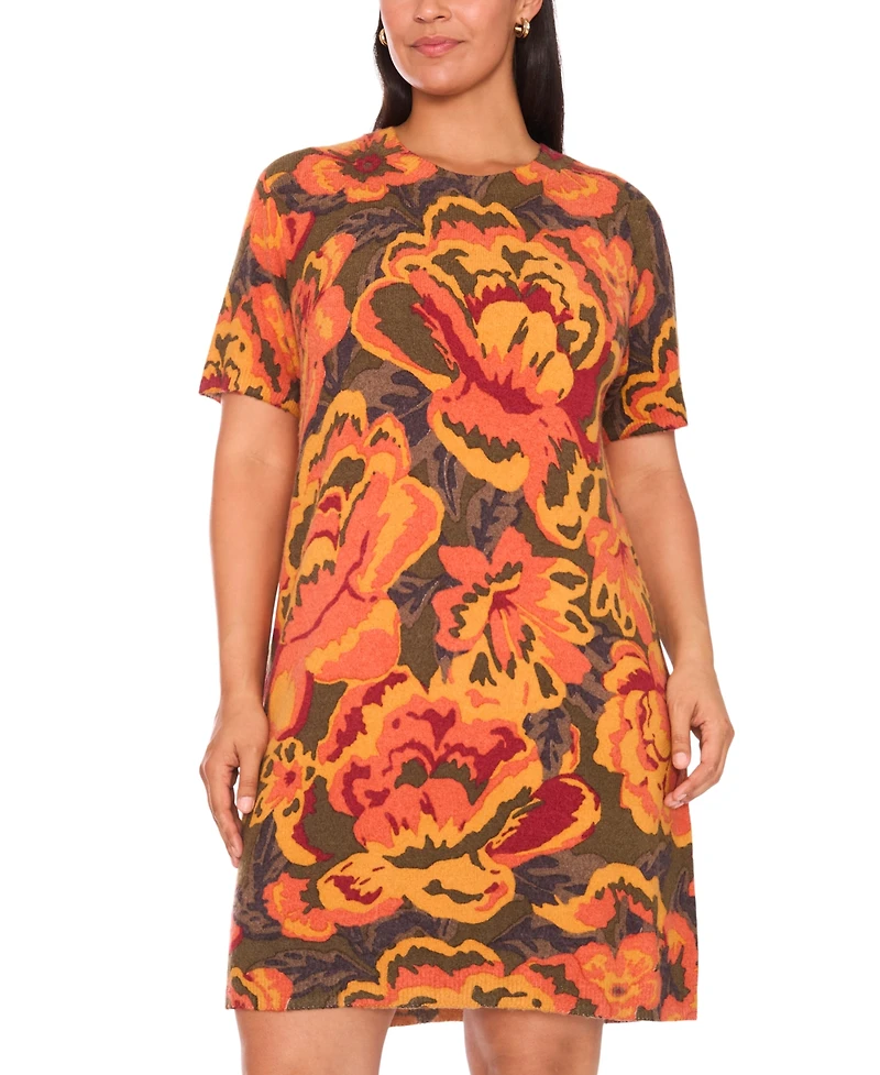 Msk Plus Round Neck Printed Sweater Dress