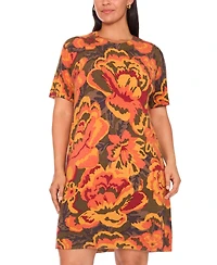 Msk Plus Round Neck Printed Sweater Dress