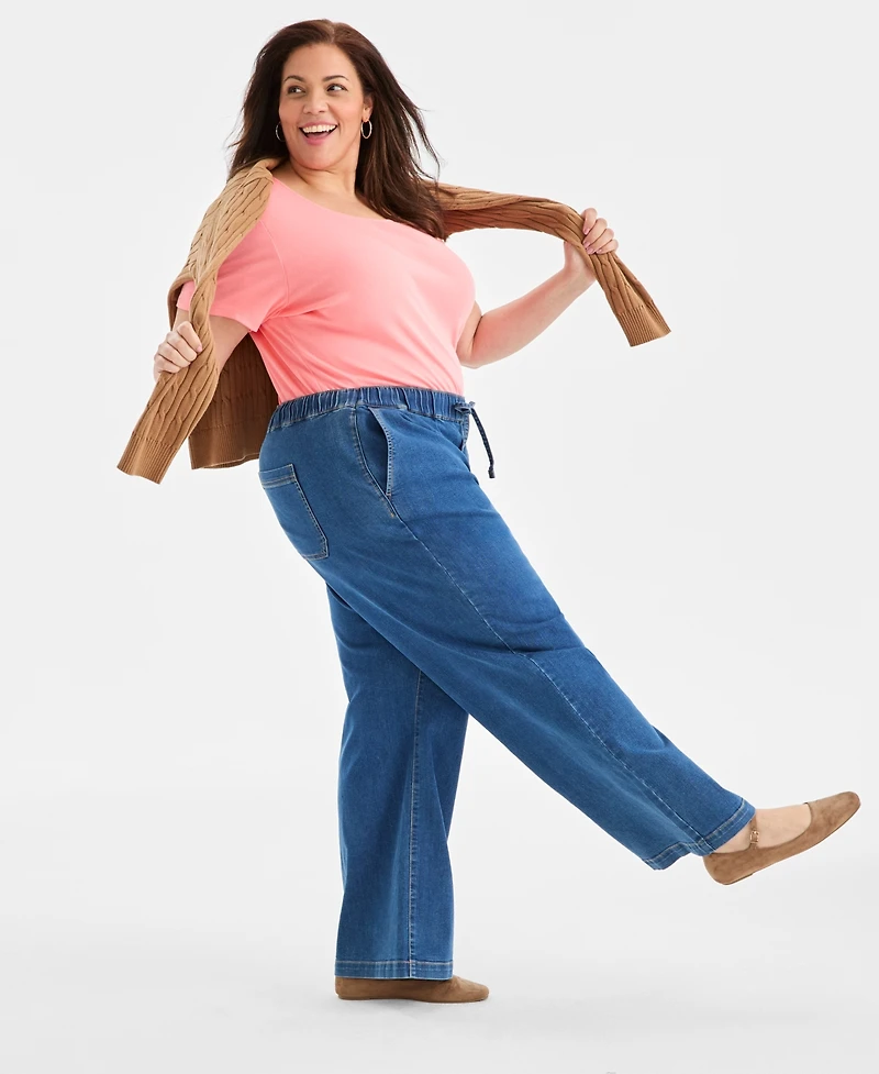Style & Co Plus High-Rise Pull-On Wide-Leg Jeans, Macy's Exclusive