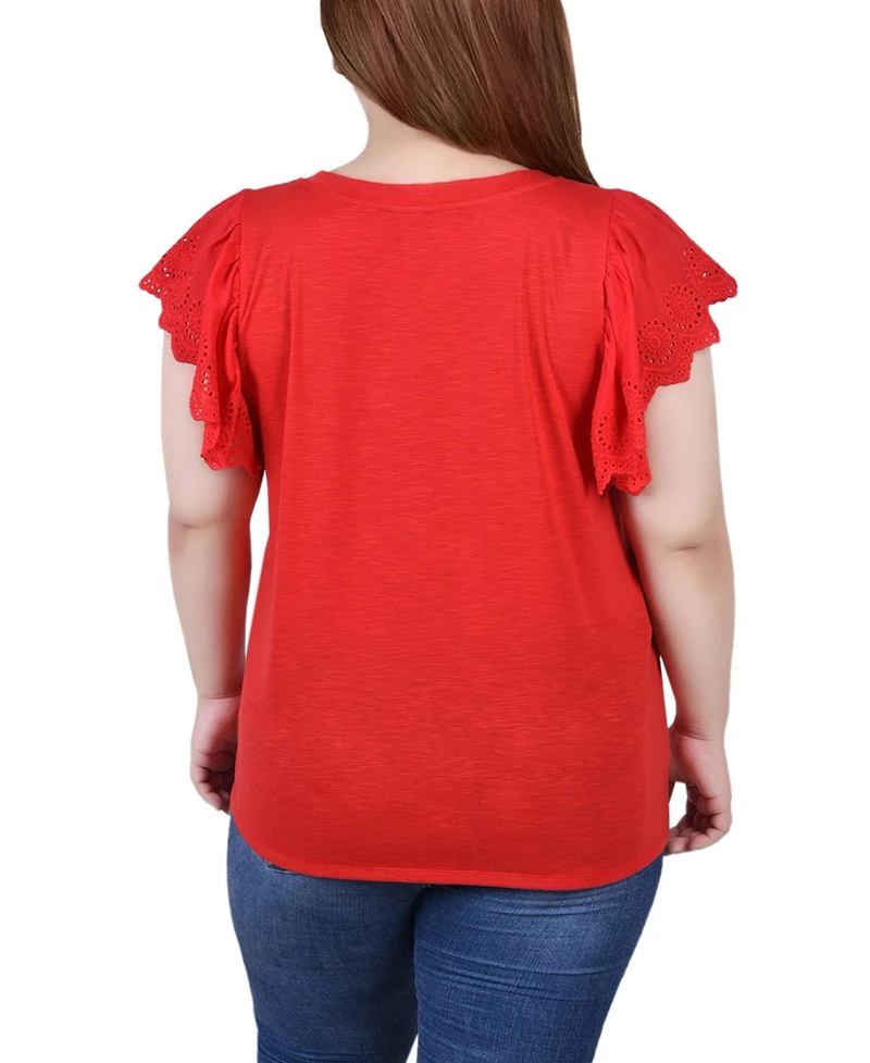 Ny Collection Plus Flutter Sleeve Slub Knit Top