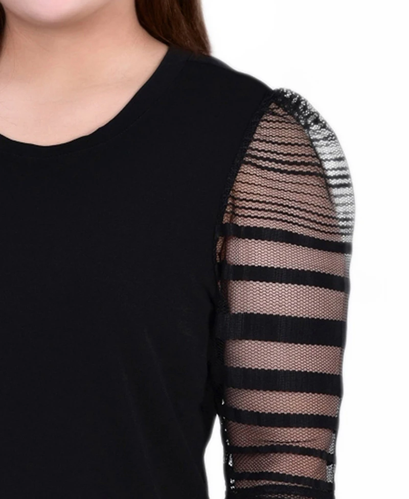 Ny Collection Plus 3/4 Shadow Stripe Top