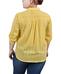 Ny Collection Plus 3/4 Roll Tab Sleeve Cotton Top