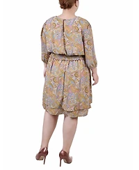 Ny Collection Plus 3/4 Sleeve Dobby Smocked Waist Dress